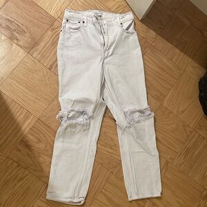 Abercrombie & Fitch White Distressed Straight Leg Jeans